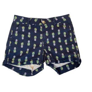 So Women's Favorite Midi Shorts Low Rise Pineapple Print Navy Blue Size 1